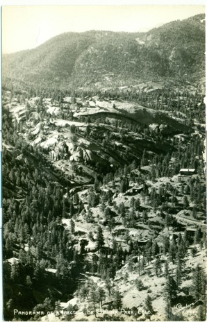 Panorama of a section of Sphinx Park- the Mercantile (now the Bucksnort) lower center-left and Navy Hill Road/Johnson Drive on the right and So Elk Creek Rd up the center